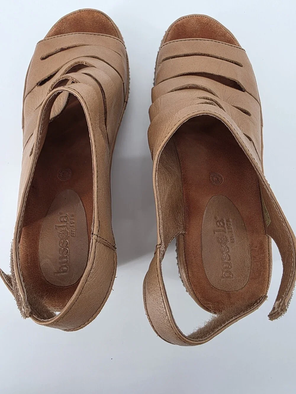 Bussola Formentera Toffee Leather Cork Wedge Sandals, Sz 40